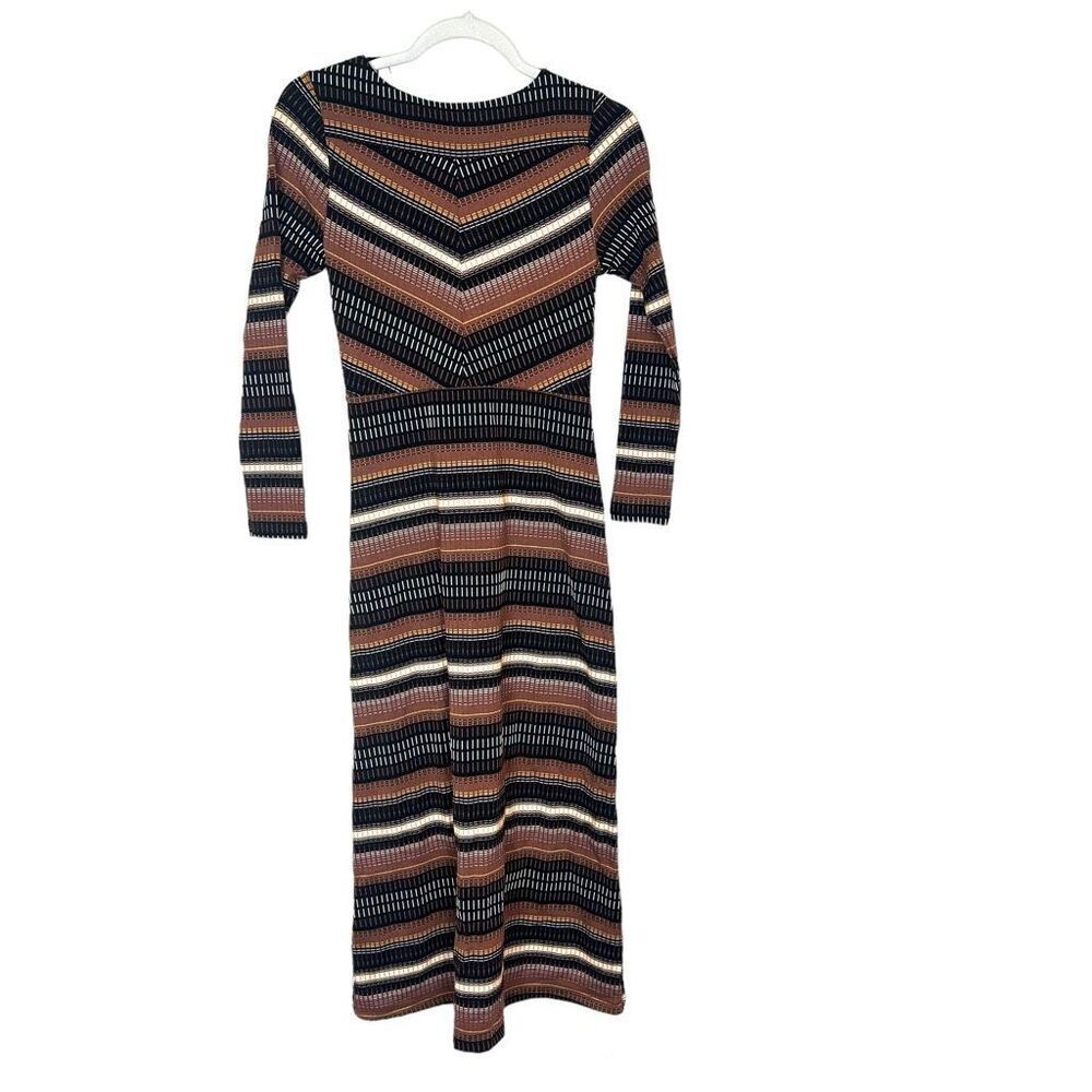 Anthropologie Maeve Midi Dress NWT Striped Wrap Knit Retro Brown XSP Zig Zag XS - Picture 7 of 15